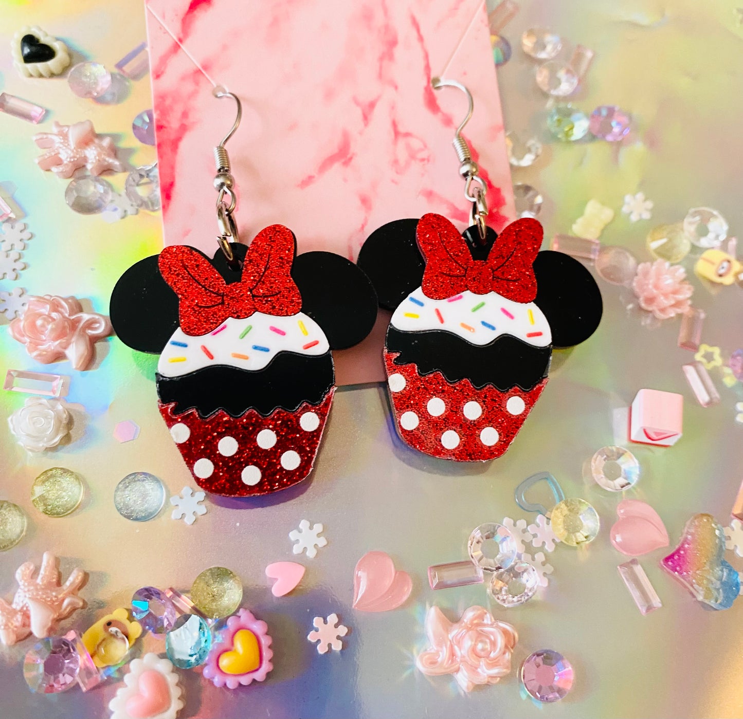 Minnie Mouse Cupcake Earrings