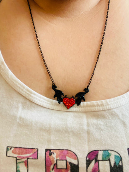 Bedazzled Heart Bat Necklace