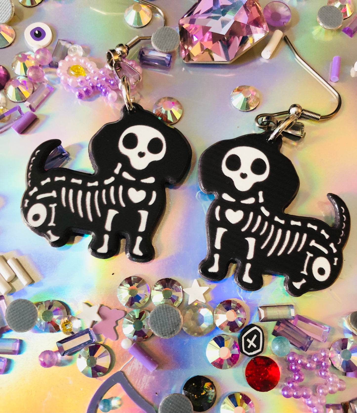 Skeleton Puppy Earrings