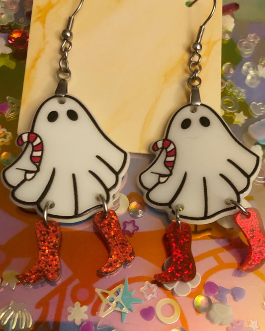 Candy Cane Ghost Earrings