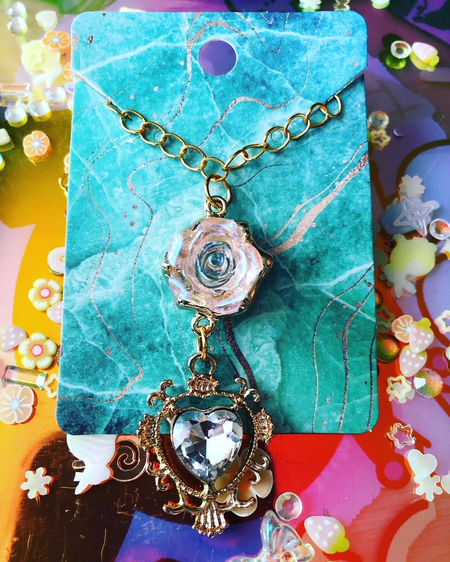 Golden Heart Rose Necklace