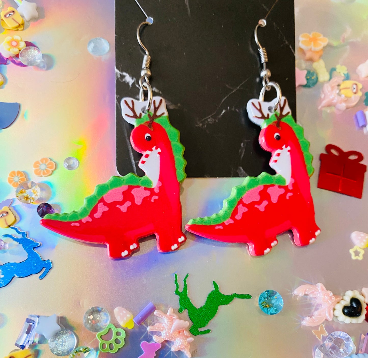 Peppermint Dinosaur Earrings