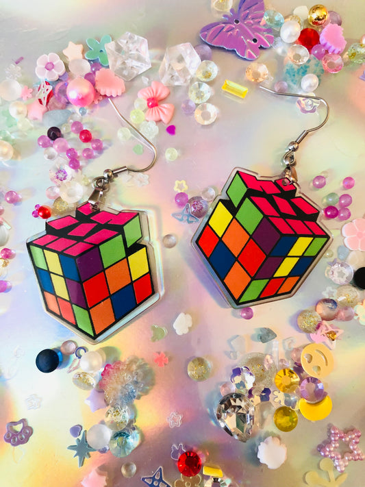 Rainbow Rubix Cube Earrings