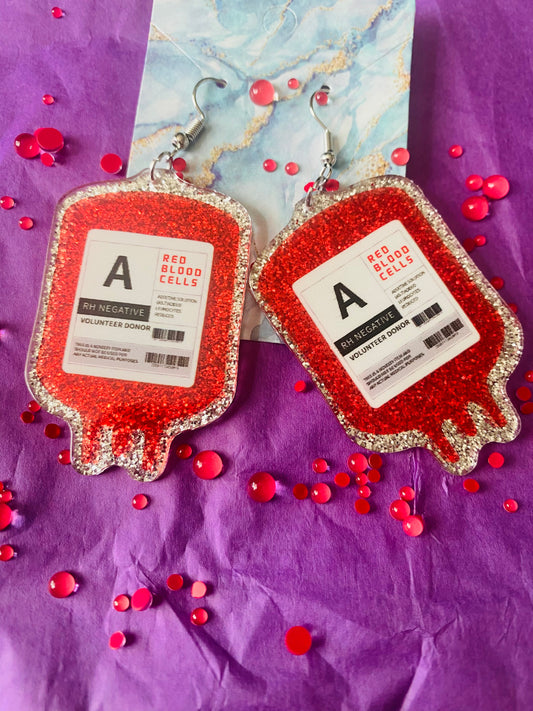 Sparkly Blood Bag Earrings