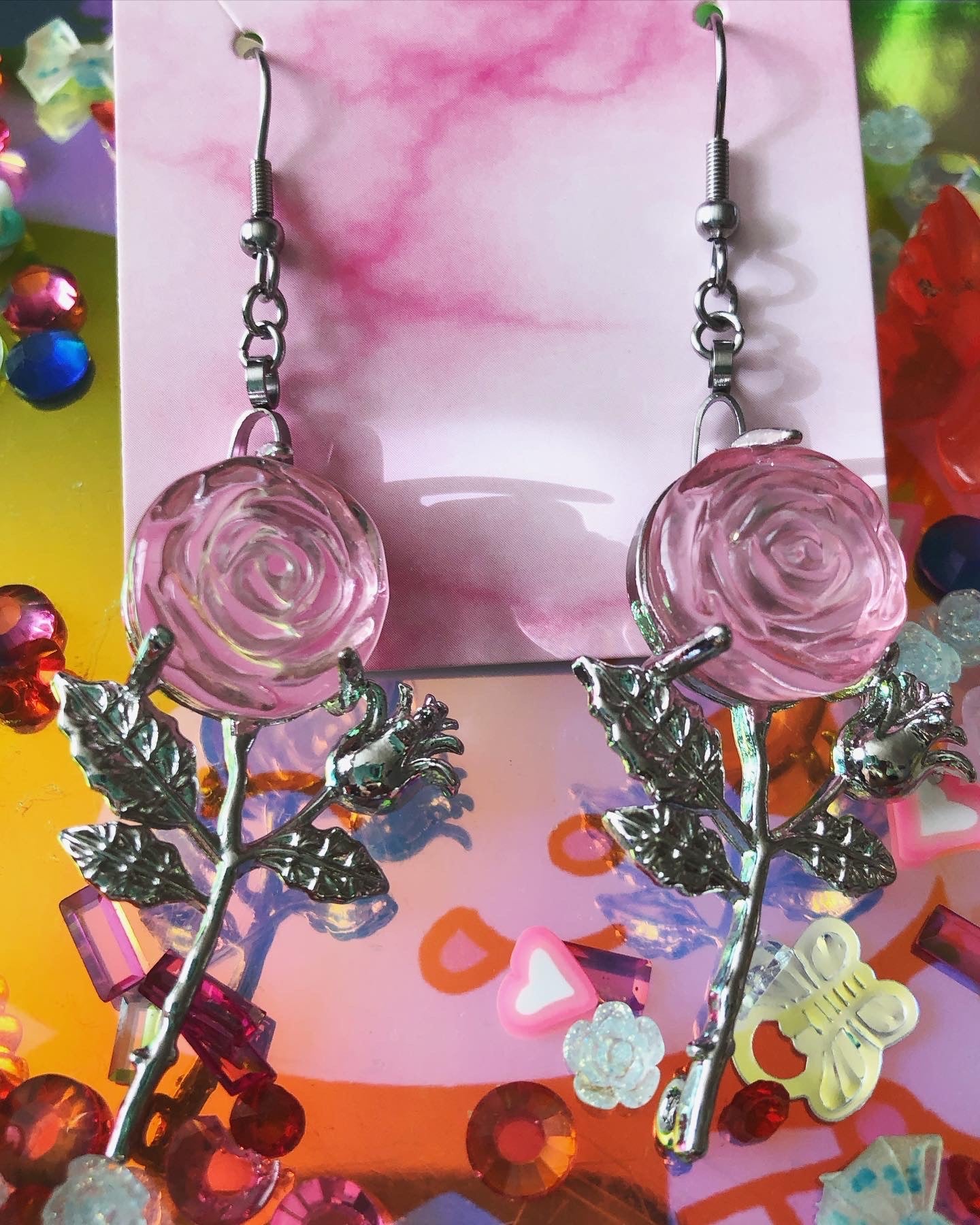 Pink Rose Earrings