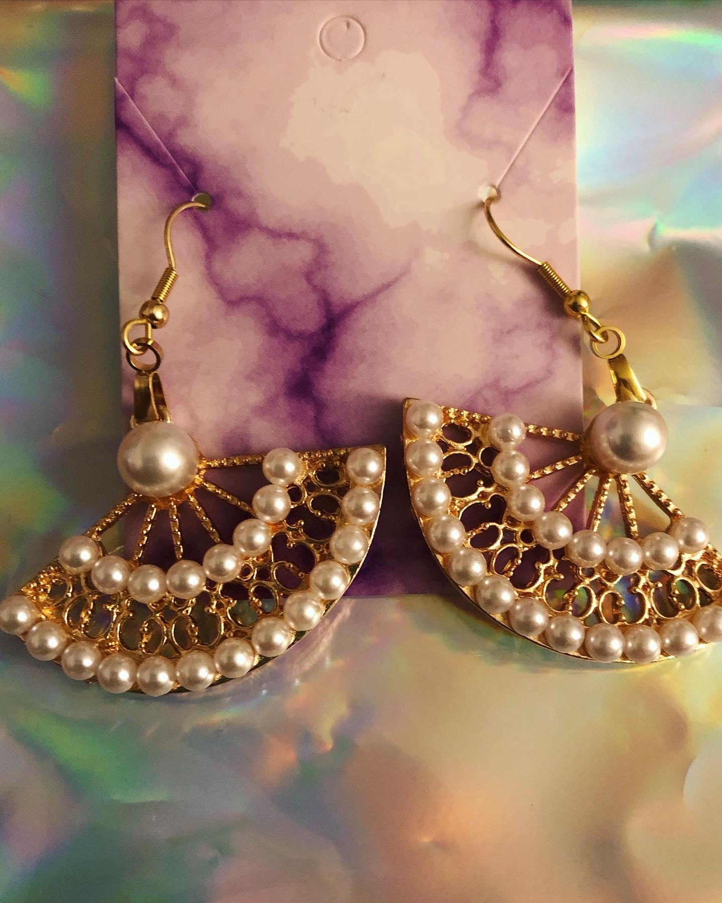 Golden Pearl Fan Earrings