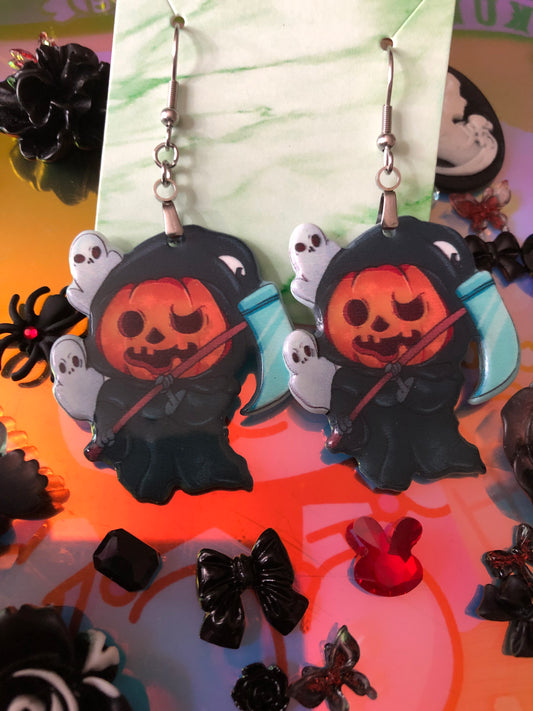 Pumpkin Grim Reaper Earrings