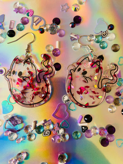 Glitter Ghost Cat Earrings