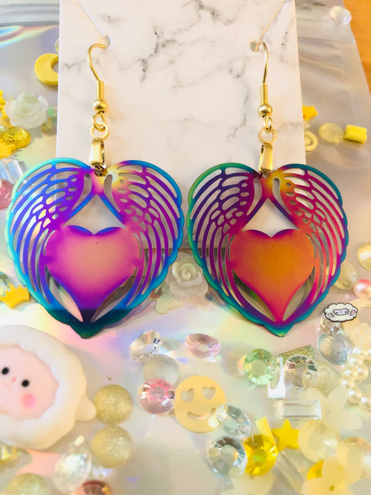 Rainbow Heart Wing Earrings