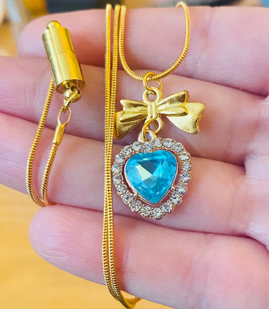 Blue Heart Bow tie Necklace