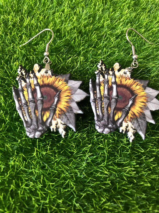 Skull Hands on SunFlower Earrings