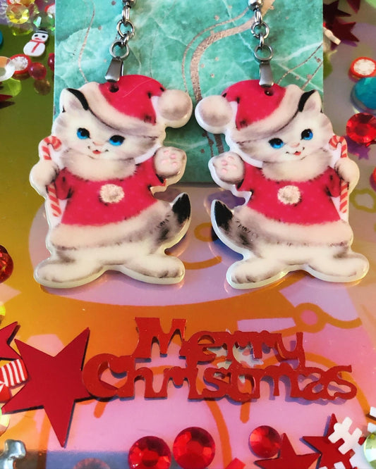 Christmas Kitten Earrings