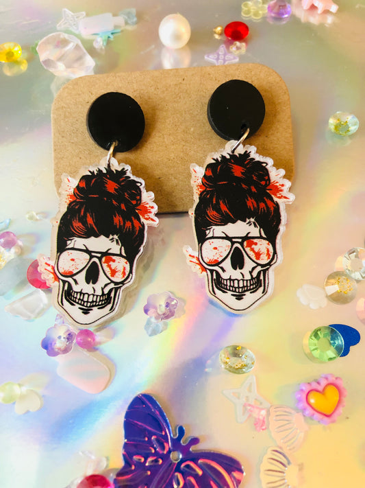 Messy Bun Skull Earrings