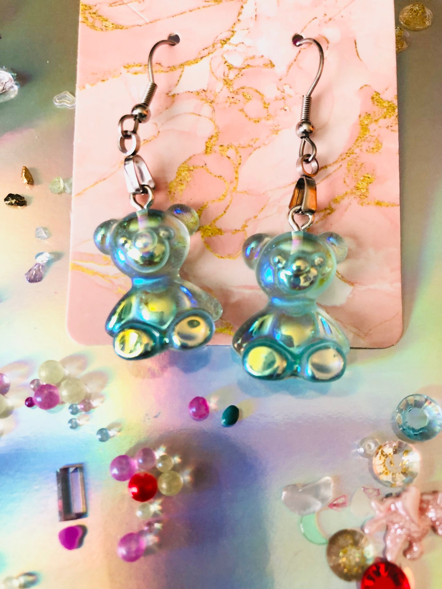 Blue Teddy Bear Earrings