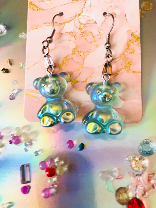 Blue Teddy Bear Earrings