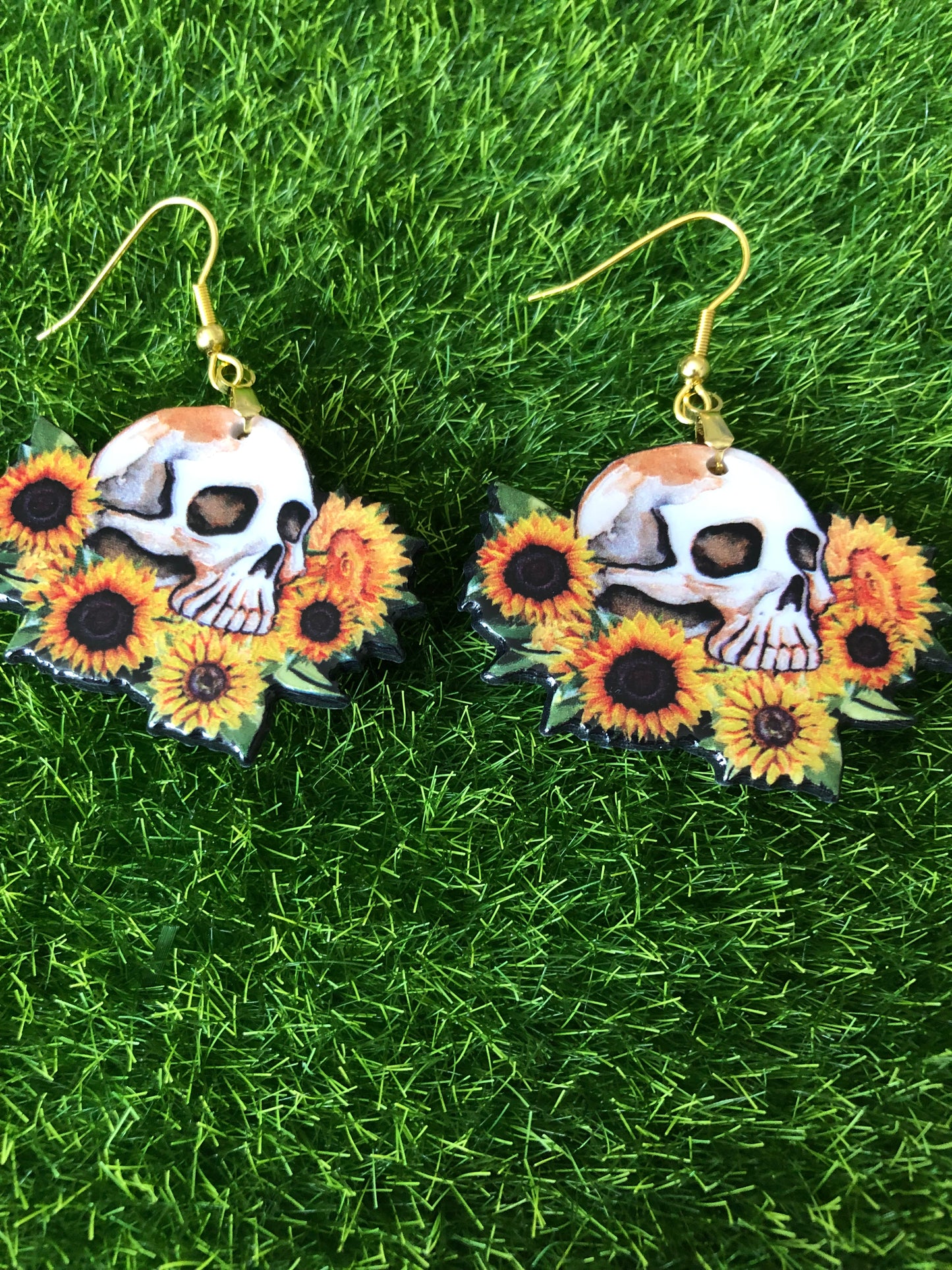 Sunflower Skull Earrings