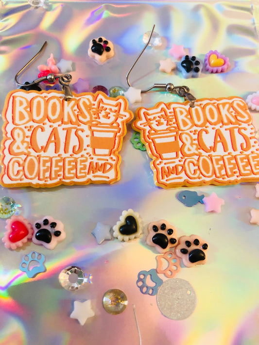 Books, Cats & Coffee Earrings