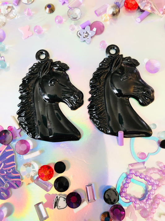 Metallic Black Horse Earrings