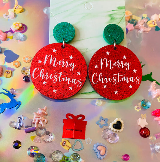 Merry Christmas Bauble Earrings