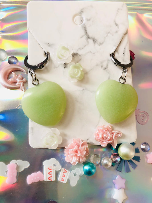 Green Glow in the Dark Heart Earrings