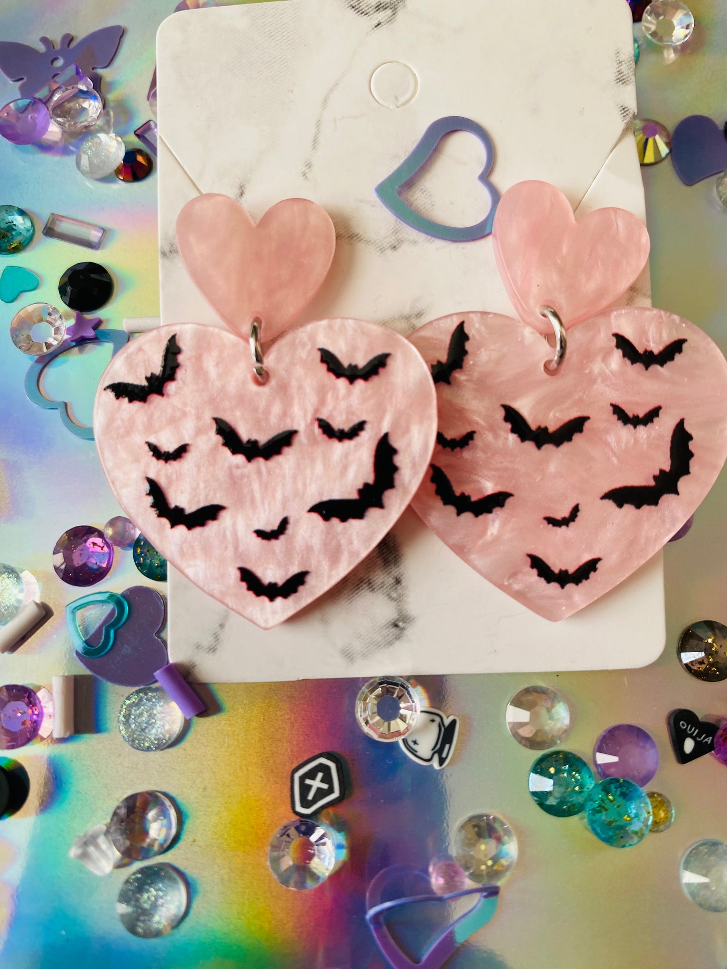 Spooky Pink Heart Earrings