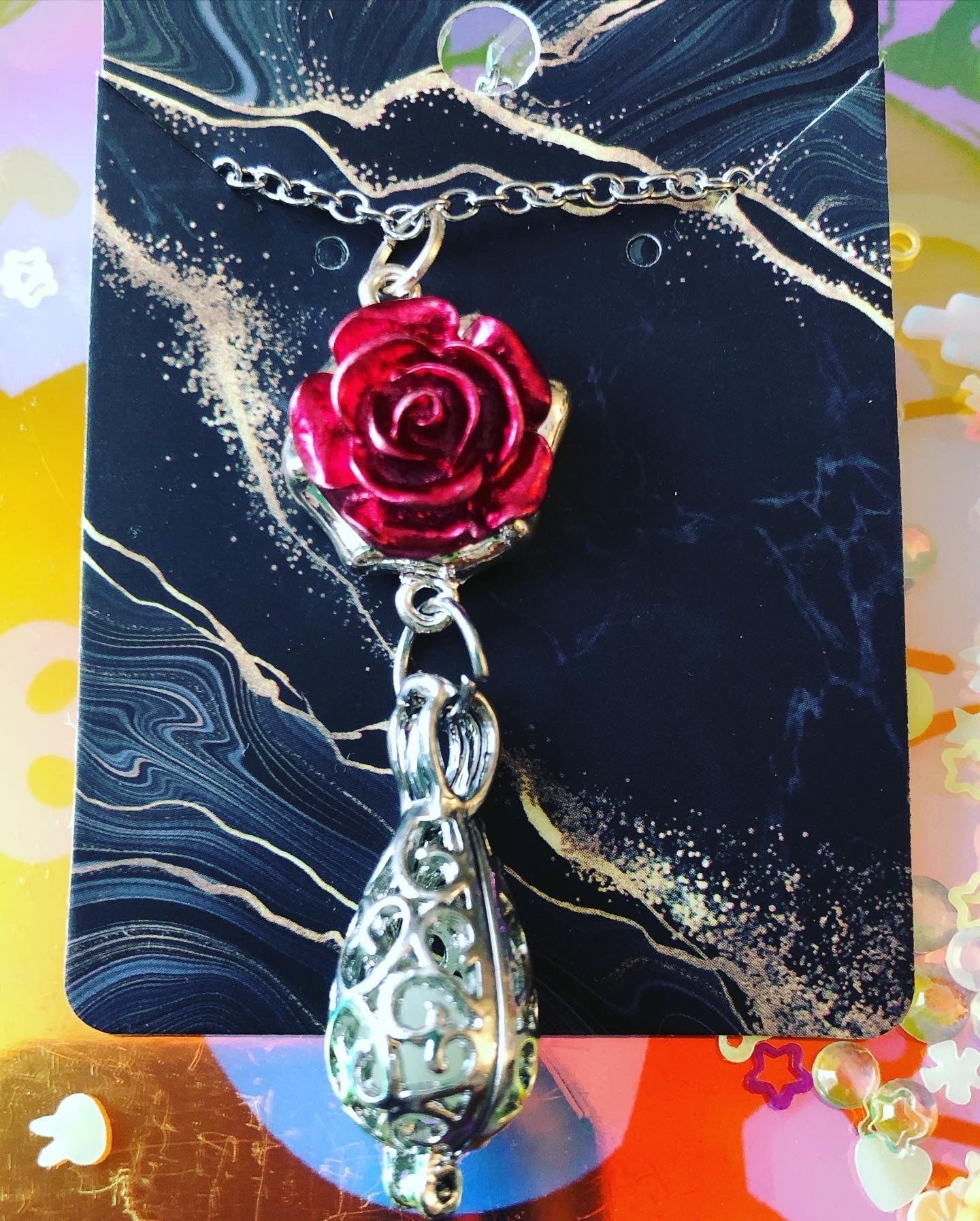 Red Rose Drop Necklace