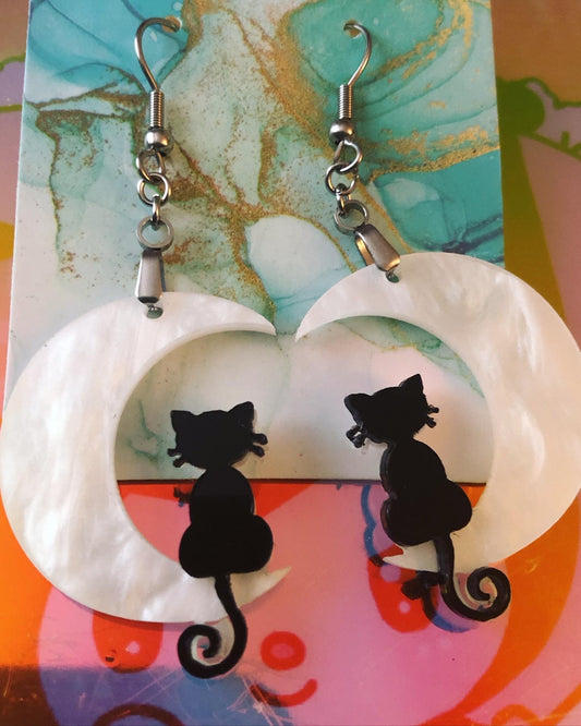 Cat On the Moon Earrings