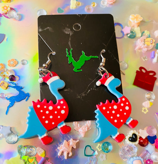 Christmas Sweater Dino Earrings