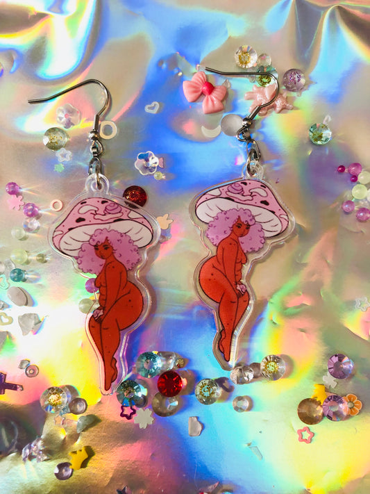 Pink Mushroom Lady Earrings