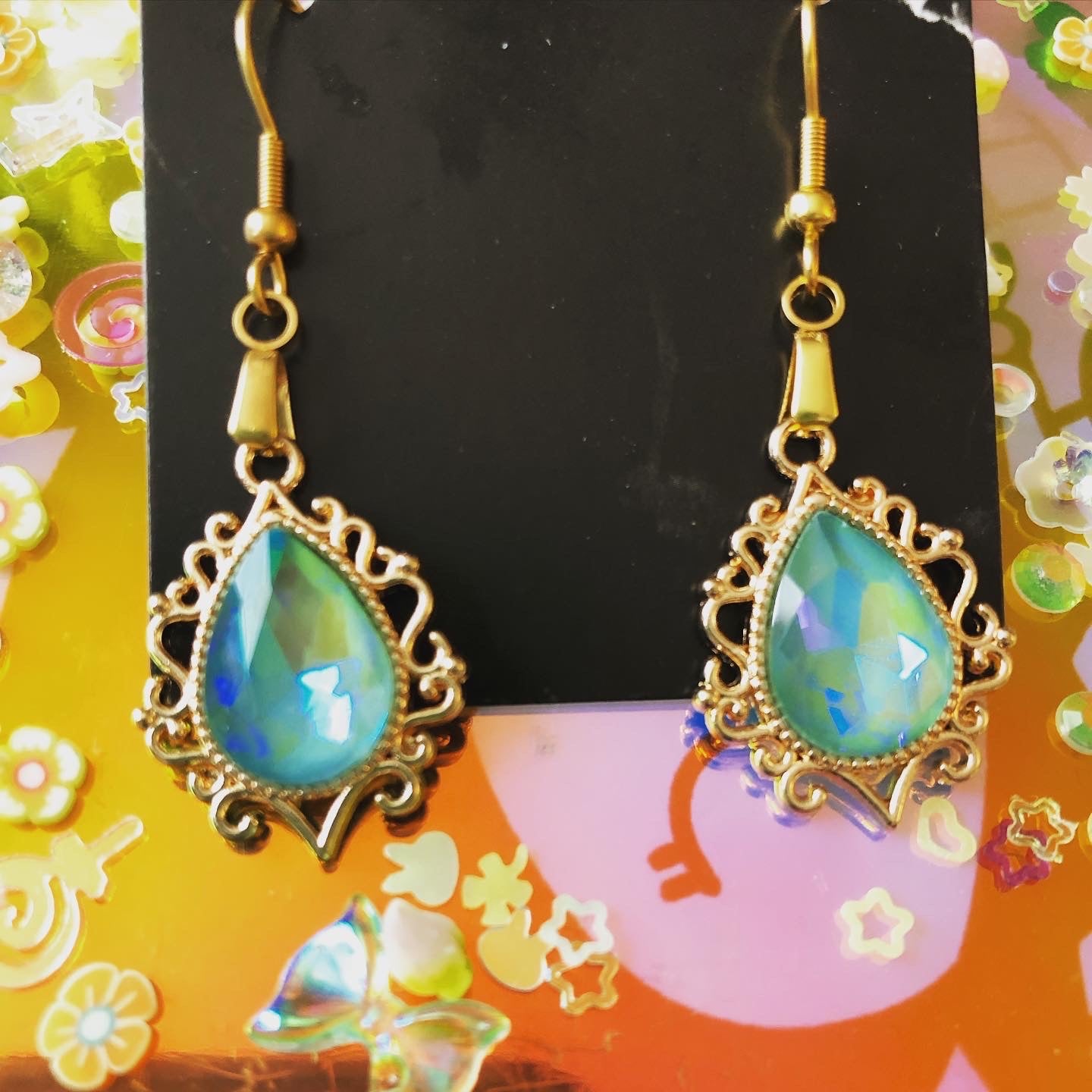 Golden Blue Teardrop Earrings