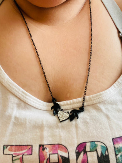 Bedazzled Heart Bat Necklace