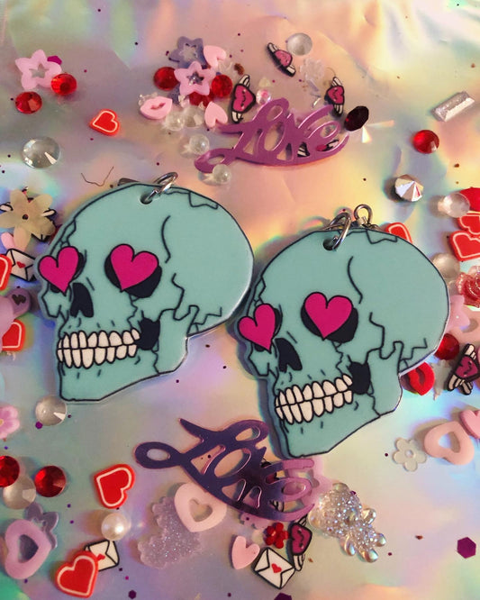 Heart Eyes Skull Earrings