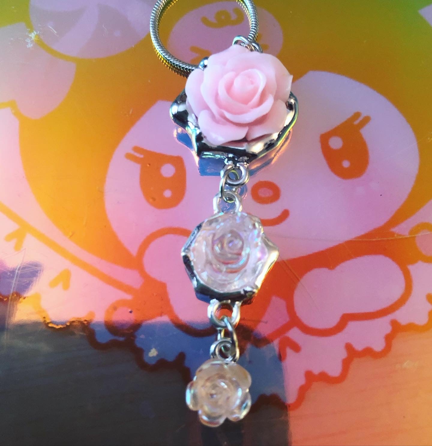 3 Tier Pink Rose Necklace