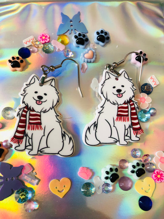 Samoyed in Scarf Earrings